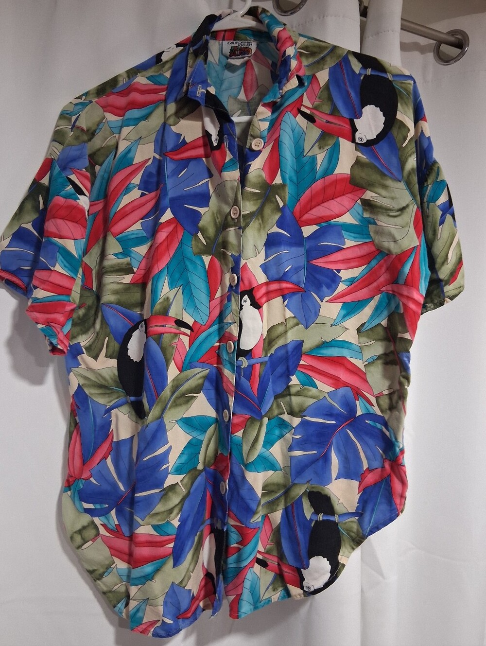 TRUE VINTAGE 90s Womens Hawaiian Shirt Toucan Tropical Pattern S/M